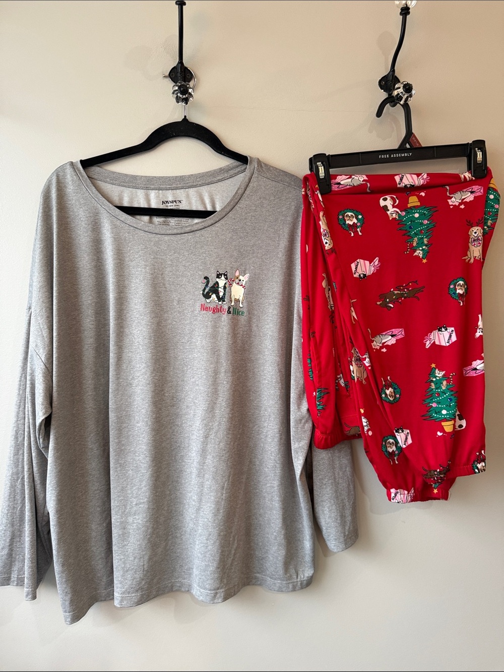 Joyspun Gray & Red Holiday pajama Set with Cat and dog Graphic XXL